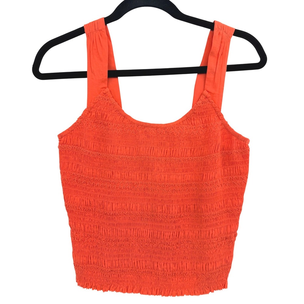 Ecru Smocked Tank Top XS Papaya Scoop Neck Bright Vacation Coastal